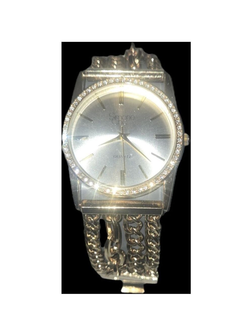 Simone Chic Women's Gold Tone Multi-Chain Bracelet Watch with Crystal Inlay